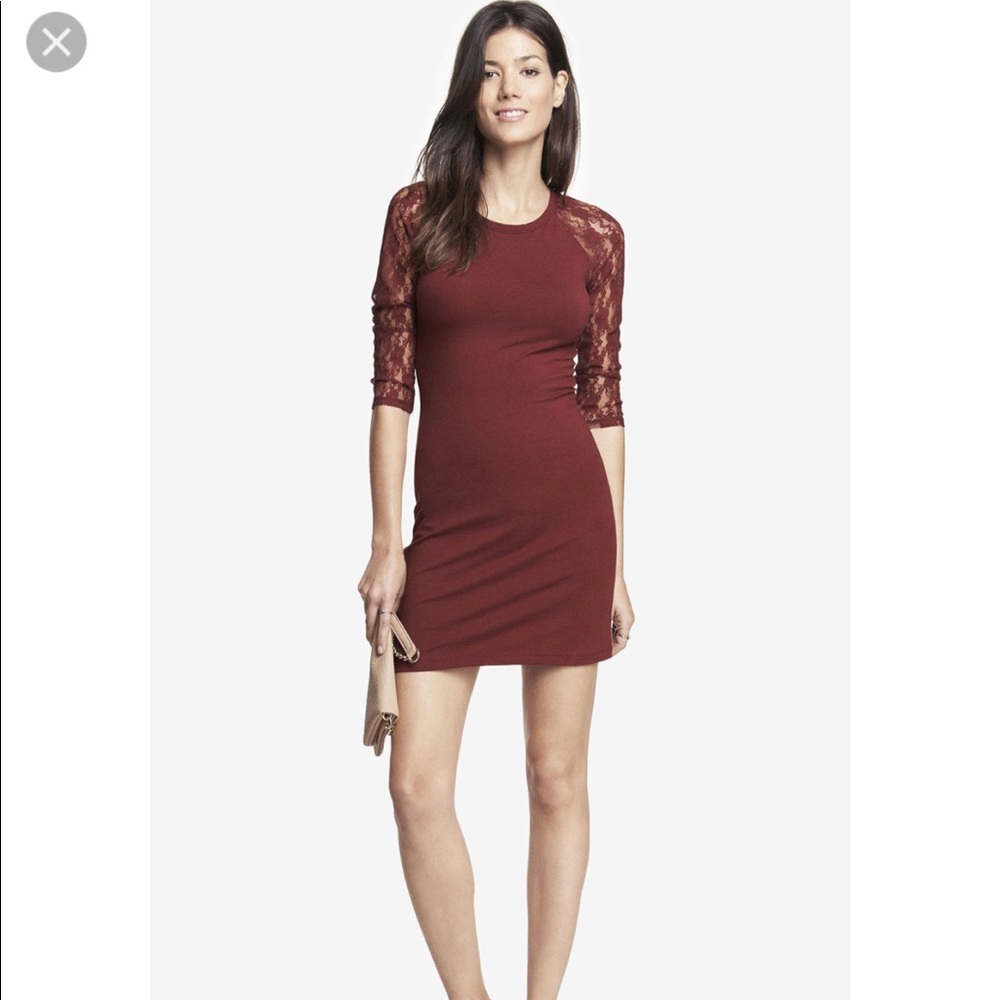 NWT express burgundy lace mini bodycon dress XS